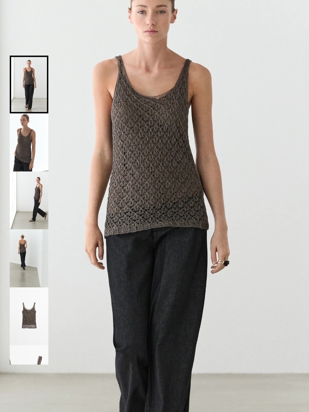 Massimo Dutti Metallic Mesh Knit Top Tank  Khaki Bronze Lined ( Regular Size )